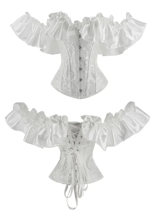 Corset de soirée blanc avec épaules en satin (vue réelle) Corset de soirée blanc avec épaules en satin (vue réelle)