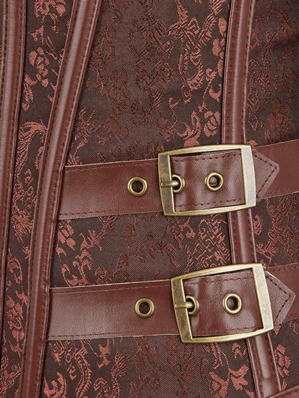 Corset gothique chic marron Hazel (lanière à boucles) Corset steampunk marron rigide à fermeture busk Hazel