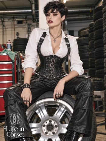 Corset serre taille en cuir à bretelles Nubia