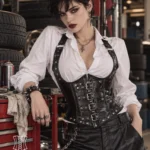 Corset serre taille en cuir à bretelles Nubia