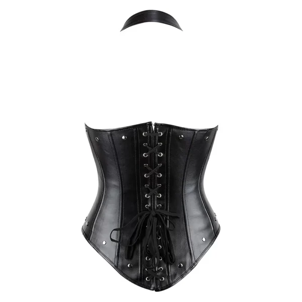Corset serre taille en cuir à bretelles Nubia (vue réelle dos)