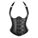 Corset serre taille en cuir à bretelles Nubia (vue réelle, face)