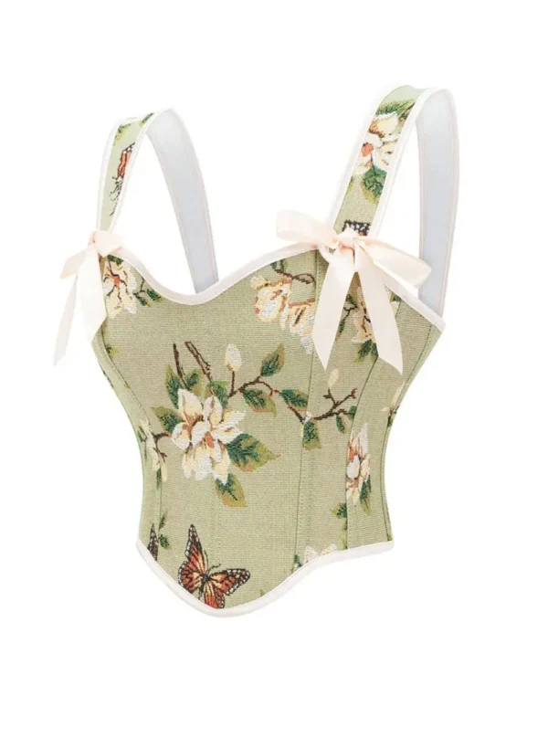 bustier vert kaki à fleurs Anaïs (vue réelle, profil) bustier vert kaki à fleurs Anaïs (vue réelle, profil)