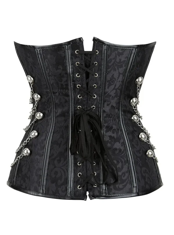 corset steampunk noir à chaines Selene (vue réelle, dos) corset steampunk noir à chaines Selene (vue réelle, dos)