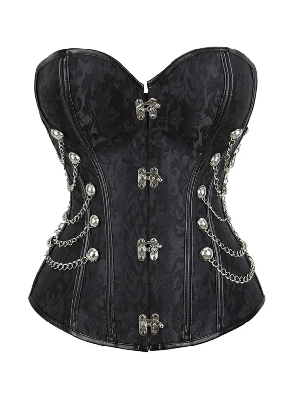 corset steampunk noir à chaines Selene (vue réelle, face) corset steampunk noir à chaines Selene (vue réelle, face)