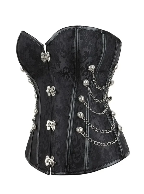 corset steampunk noir à chaines Selene (vue réelle, profil) corset steampunk noir à chaines Selene (vue réelle, profil)