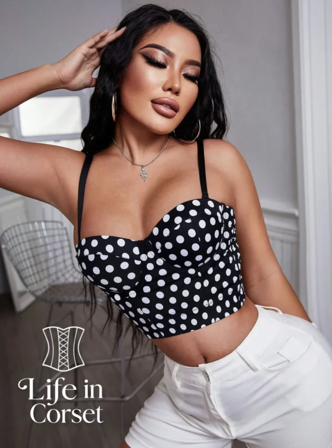 Bustier noir à pois blancs Freyja (face)