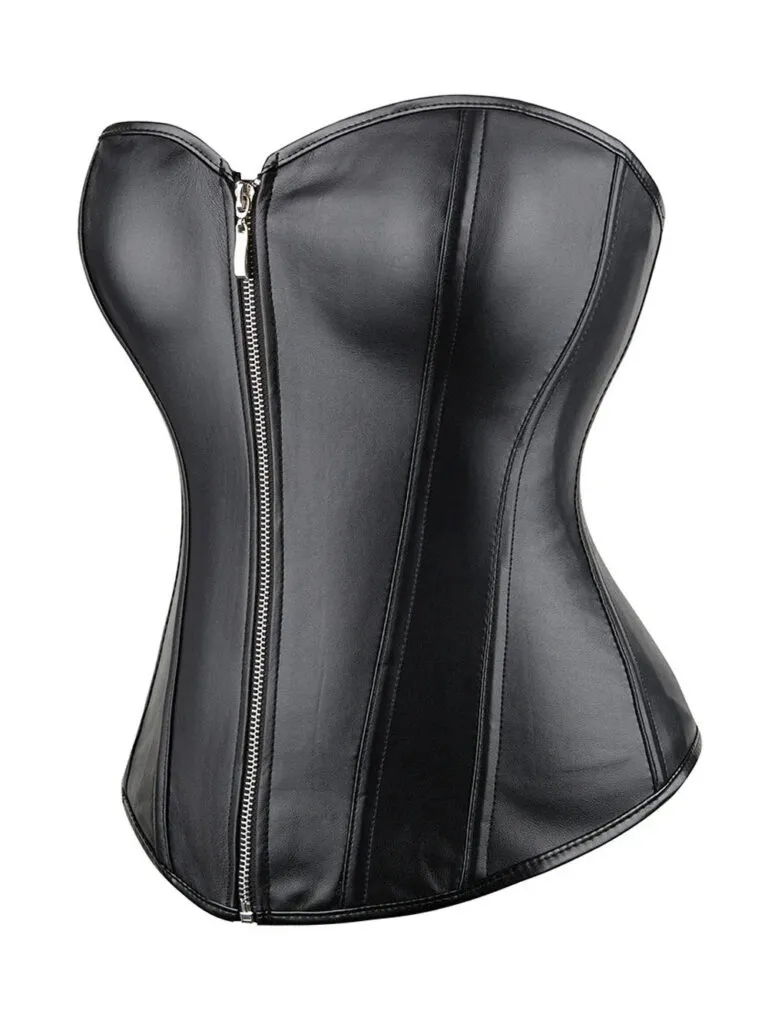 Corset cuir noir à fermeture éclair Fabia (6)