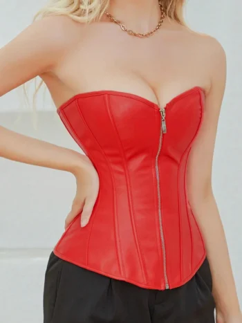 Corset rouge en cuir à fermeture éclair (2)