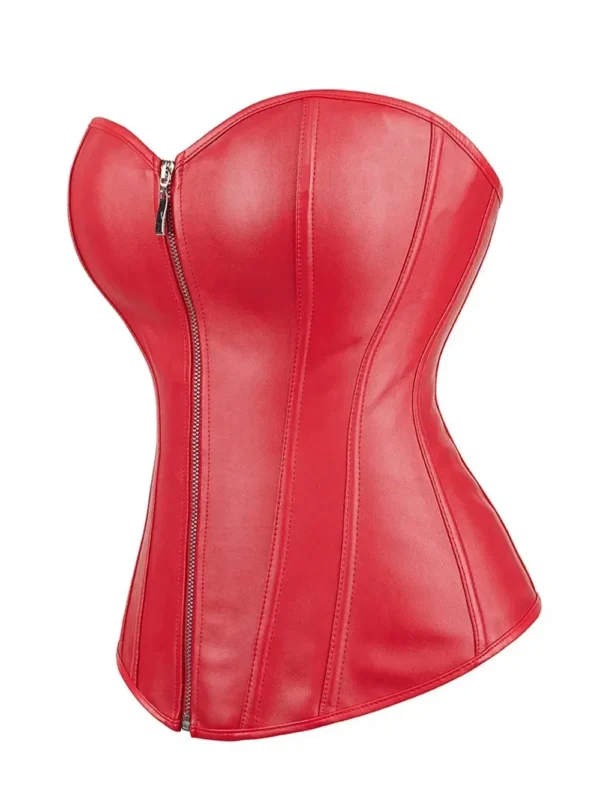Corset rouge en cuir à fermeture éclair (7) Corset rouge en cuir à fermeture éclair (7)