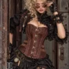Corset steampunk marron rigide à fermeture busk Hazel