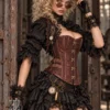 Corset steampunk marron rigide à fermeture busk Hazel