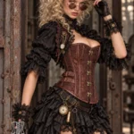 Corset steampunk marron rigide à fermeture busk Hazel