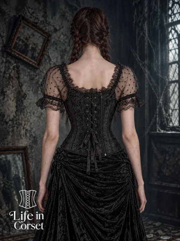 Bustier corset gothique en dentelle noire Luneth (vue dos) Bustier corset gothique en dentelle noire Luneth