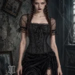 Bustier corset gothique en dentelle noire Luneth (vue face) Bustier corset gothique en dentelle noire Luneth