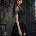 Bustier corset gothique en dentelle noire Luneth (vue profil) Bustier corset gothique en dentelle noire Luneth
