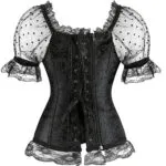Bustier corset gothique en dentelle noire manches transparentes à pois (2) Bustier corset gothique en dentelle noire manches transparentes à pois (2)
