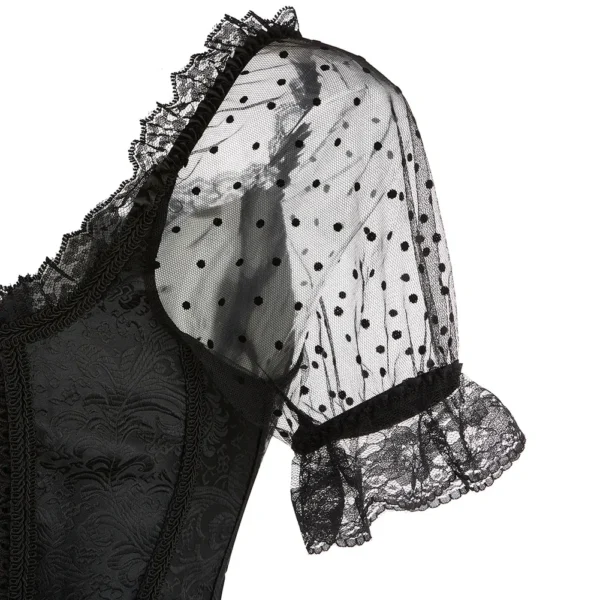 Bustier corset gothique en dentelle noire manches transparentes à pois (3) Bustier corset gothique en dentelle noire manches transparentes à pois (3)