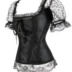 Bustier corset gothique en dentelle noire manches transparentes à pois (4) Bustier corset gothique en dentelle noire manches transparentes à pois (4)