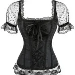 Bustier corset gothique en dentelle noire manches transparentes à pois (5) Bustier corset gothique en dentelle noire manches transparentes à pois (5)