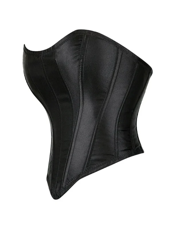 Bustier noir en satin découpe coeur sans bretelles (2) Bustier noir en satin découpe coeur sans bretelles (2)