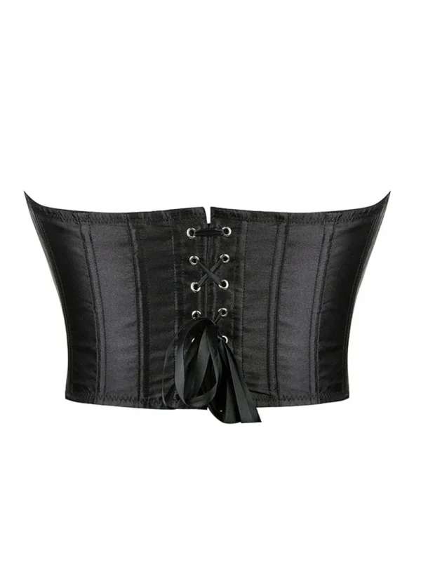 Bustier noir en satin découpe coeur sans bretelles (3) Bustier noir en satin découpe coeur sans bretelles (3)