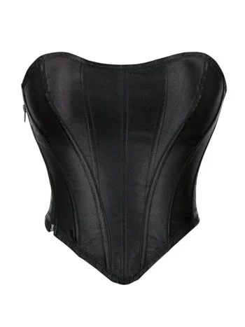 Bustier noir en satin découpe coeur sans bretelles (4)