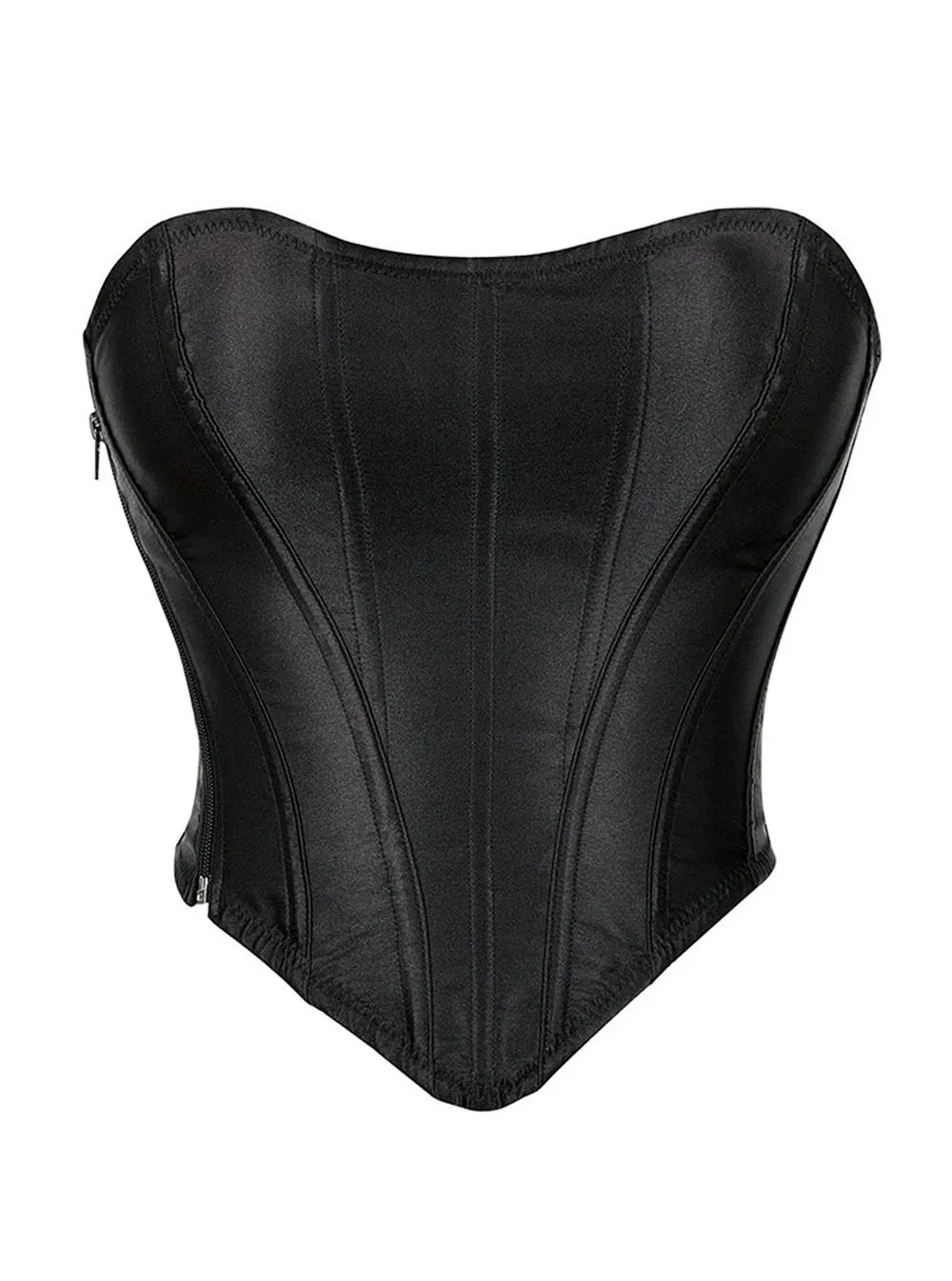 Bustier noir en satin découpe coeur sans bretelles (4) Bustier noir en satin découpe coeur sans bretelles (4)
