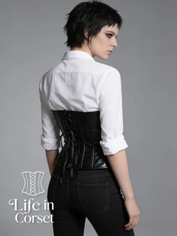 Corset en cuir à fermeture éclair serre-taille Octavia (dos)