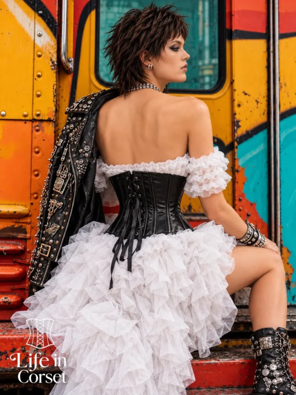 Corset en cuir à fermeture éclair serre-taille Octavia (vue de dos) Corset en cuir à fermeture éclair serre-taille Octavia