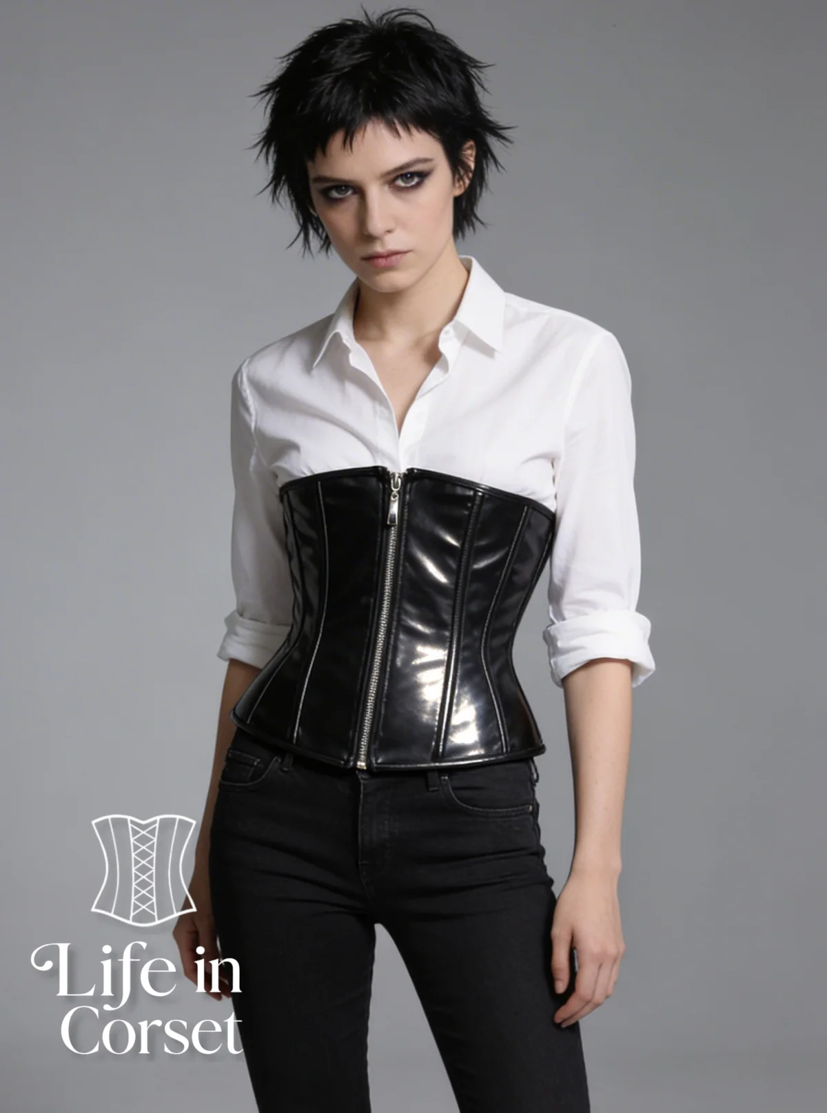 Corset en cuir à fermeture éclair serre-taille Octavia