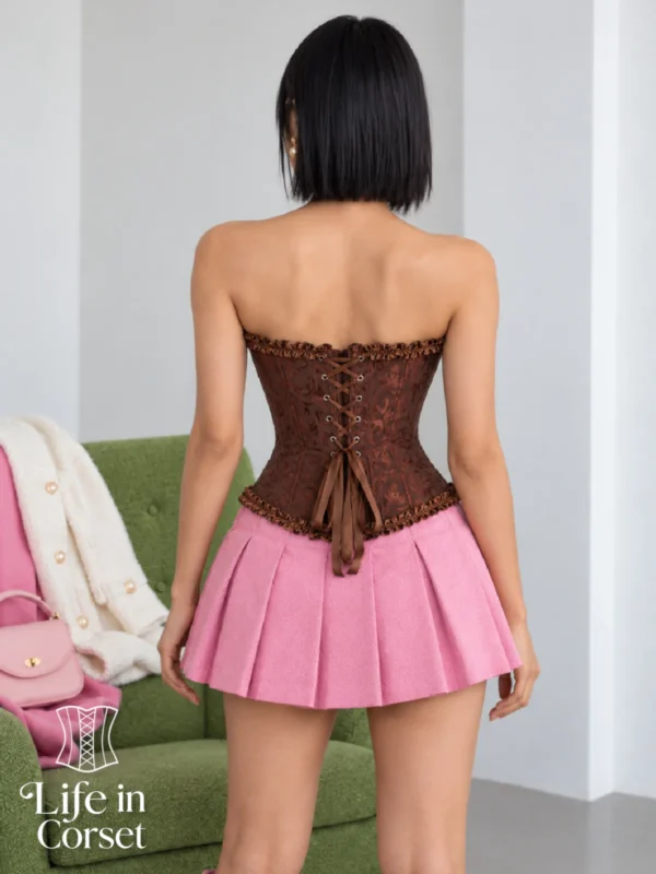 Corset en dentelle marron à fermeture éclair Ulyssia (vue de dos) Corset en dentelle marron à fermeture éclair Ulyssia