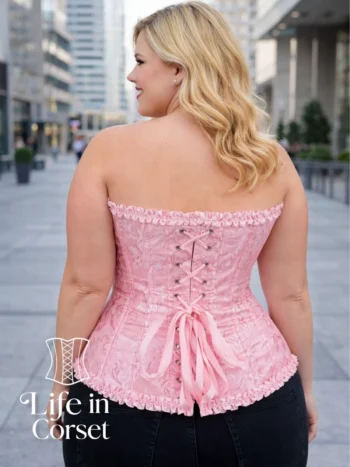 Corset rose élégant à fermeture éclair Rosalie (dos)