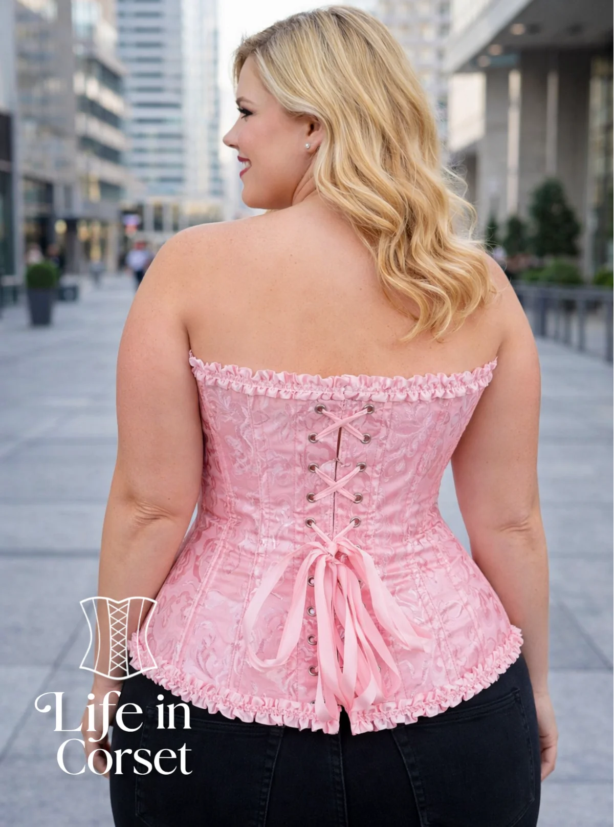 Corset rose élégant à fermeture éclair Rosalie (dos) Corset rose élégant à fermeture éclair Rosalie (dos)