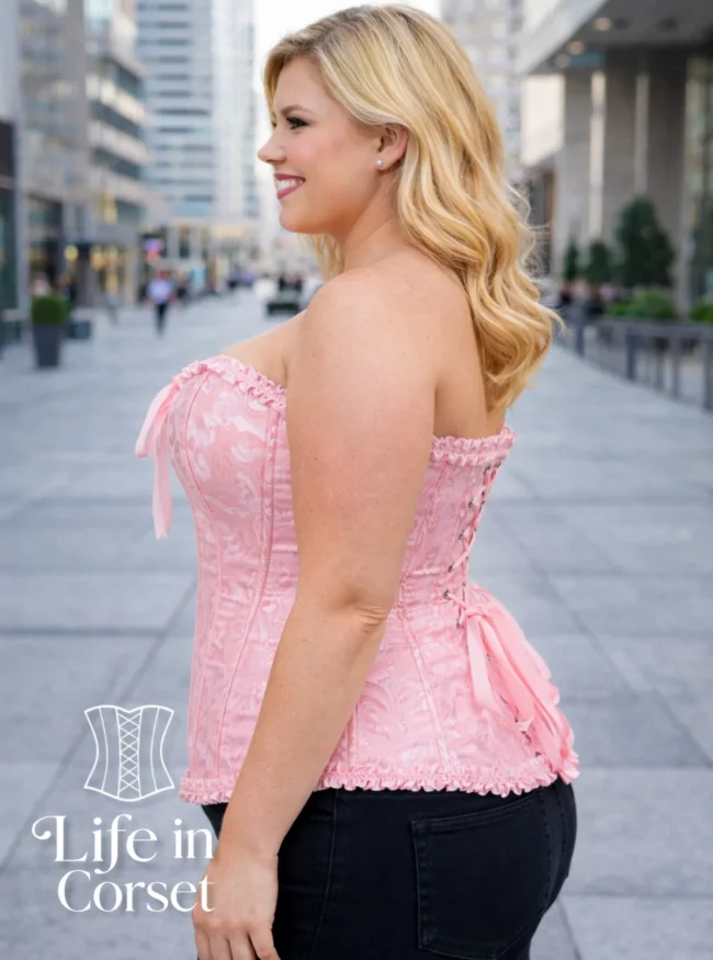 Corset rose élégant à fermeture éclair Rosalie (profil) Corset rose élégant à fermeture éclair Rosalie (profil)