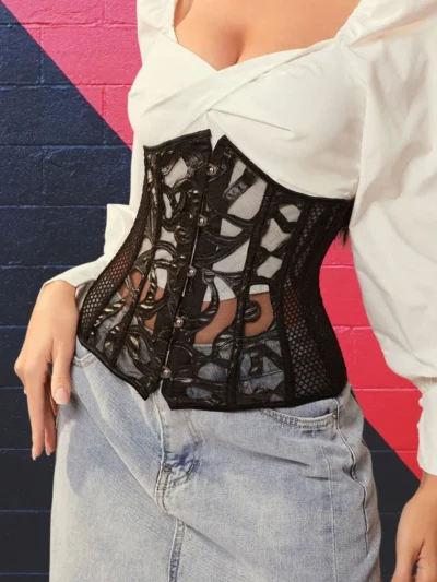 Corset serre taille gothique en résille Aveline (1)
