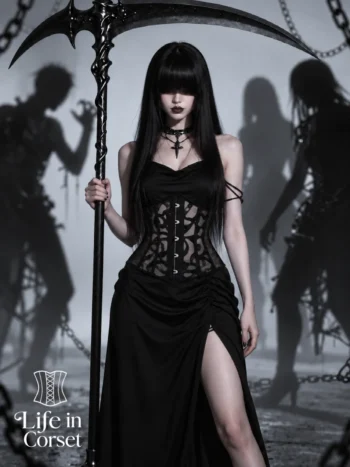 Corset serre taille gothique en résille Aveline