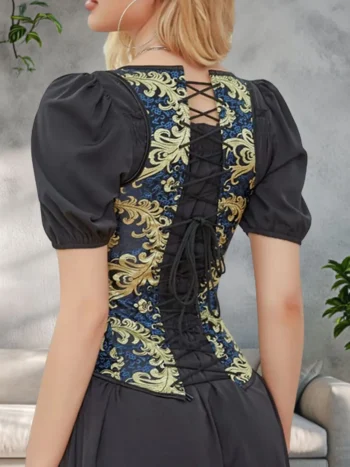 Corset sous poitrine à bretelles Bleu et Doré Lysandre (2)