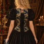 Corset sous poitrine à bretelles Bleu et Doré Lysandre (vue de dos) Corset sous poitrine à bretelles Bleu et Doré Lysandre