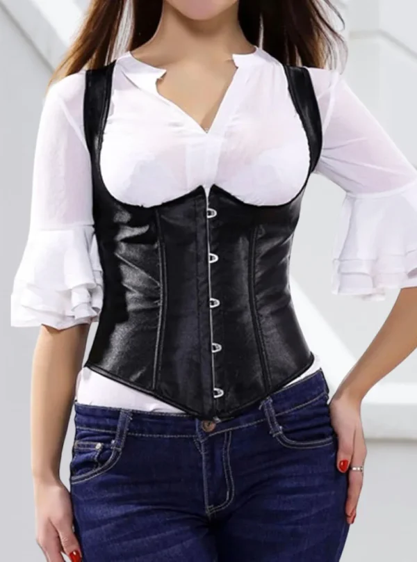 Corset underbust noir satin à bretelles Barmaid (1) Corset underbust noir satin à bretelles Barmaid (1)