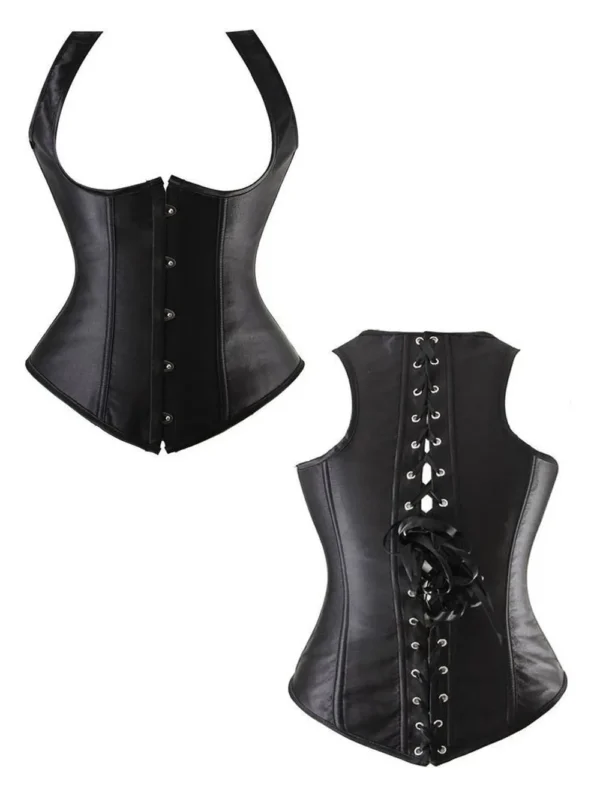 Corset underbust noir satin à bretelles Barmaid (4) Corset underbust noir satin à bretelles Barmaid (4)