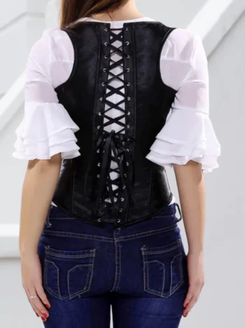 Corset underbust noir satin à bretelles Barmaid (5)
