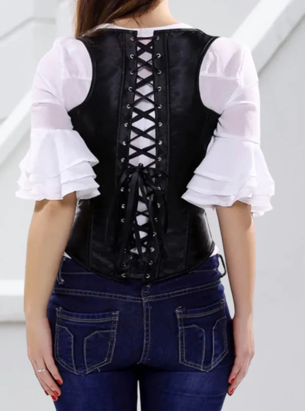 Corset underbust noir satin à bretelles Barmaid (5) Corset underbust noir satin à bretelles Barmaid (5)