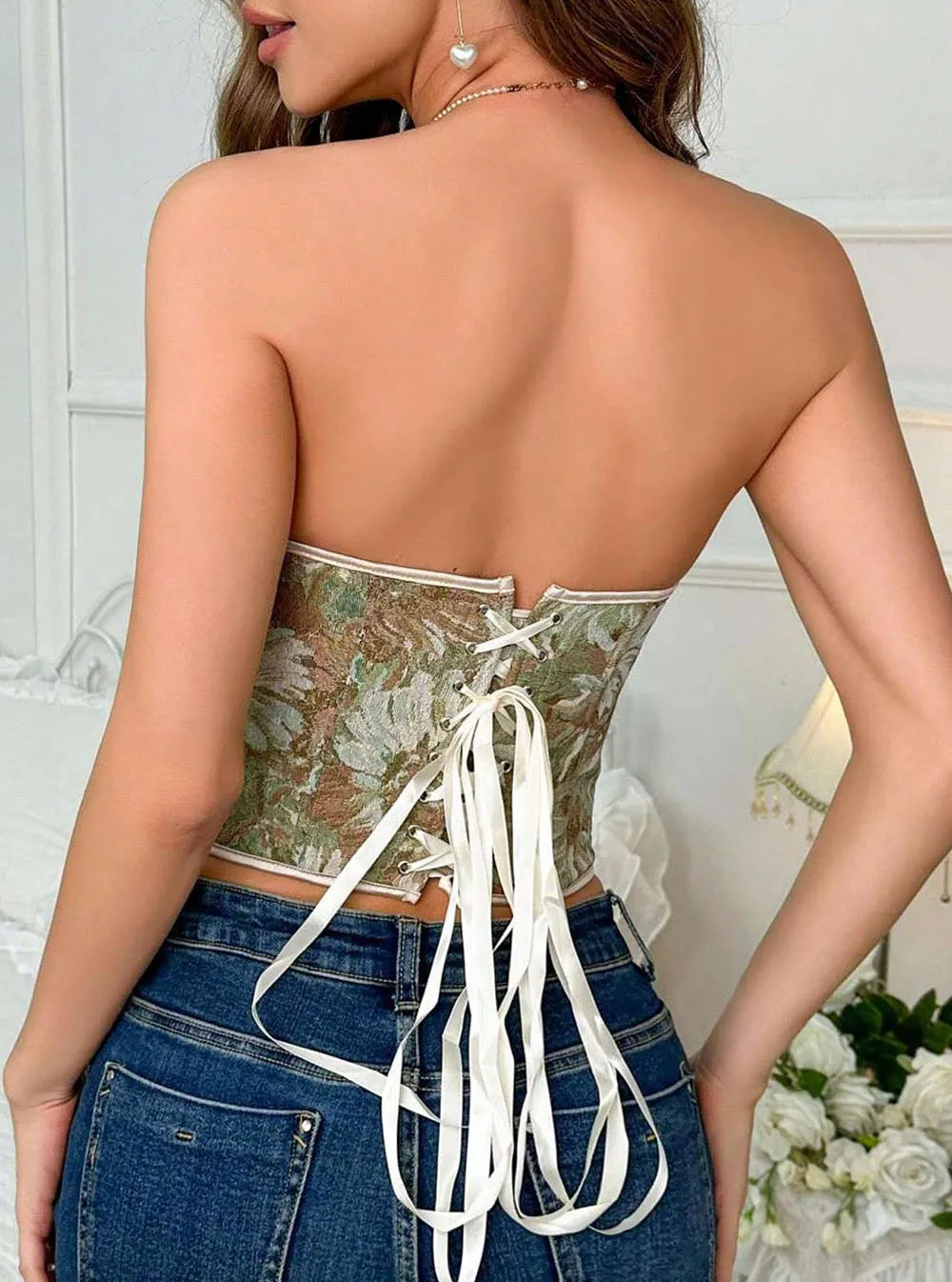 Corset vert et marron fleurs d'automne (9) Corset vert et marron fleurs d'automne