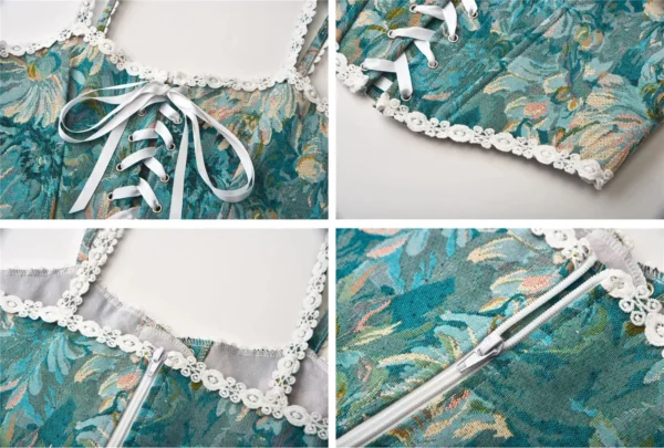 Bustier bleu turquoise à fleurs et lacets blancs Damaris (5)