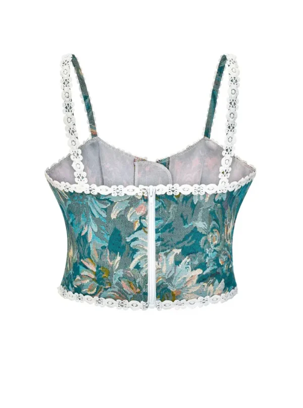 Bustier bleu turquoise à fleurs et lacets blancs Damaris (6)