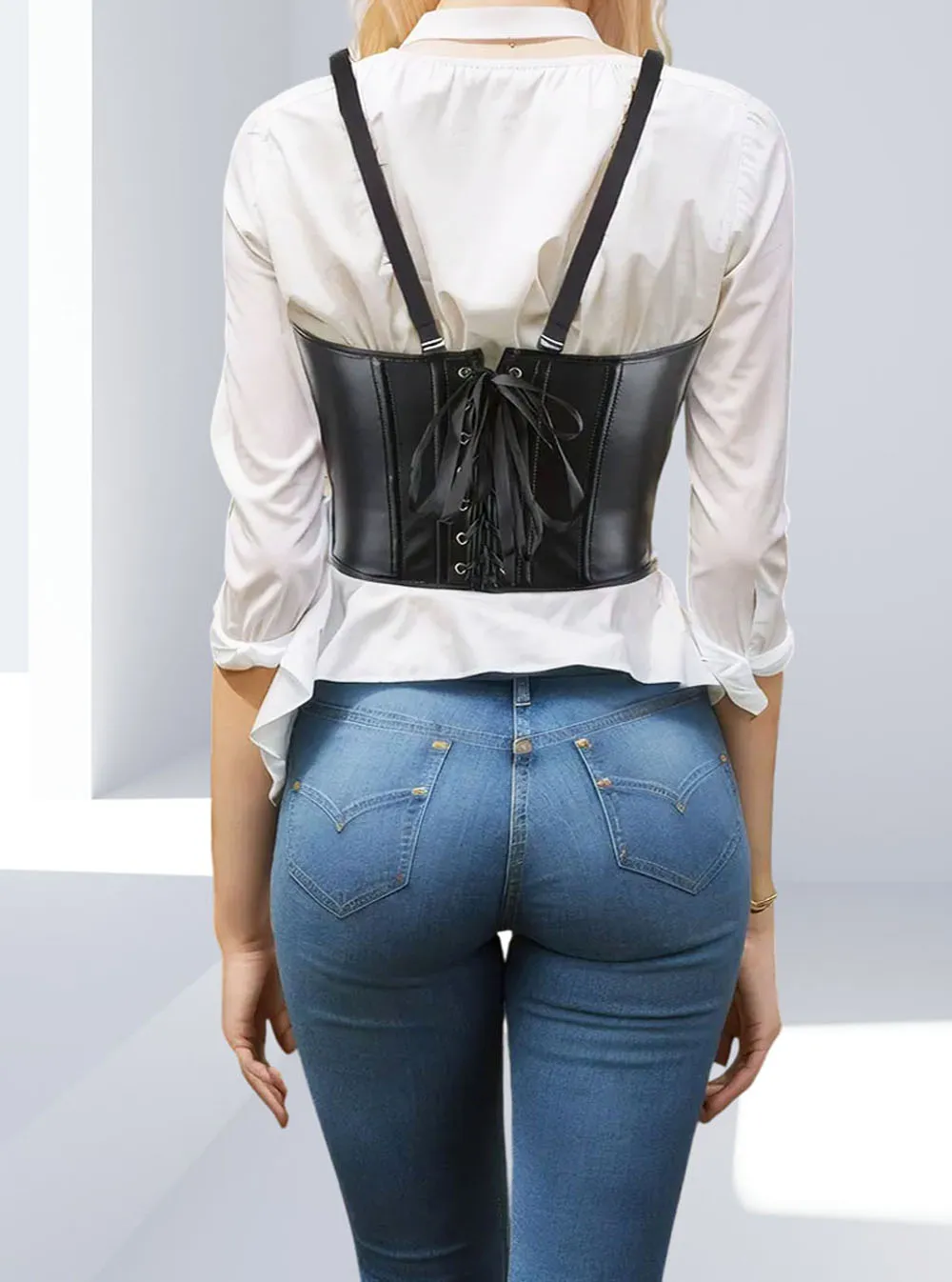 Corset cuir underbust noir Amazone (2)