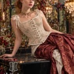 Bustier élégant beige à fleurs médiéval Guenièvre
