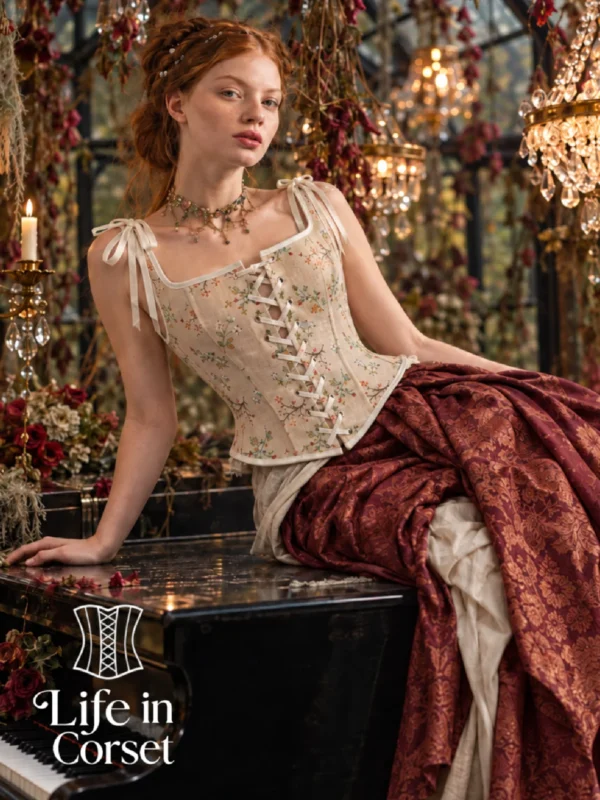 Bustier élégant beige à fleurs médiéval Guenièvre