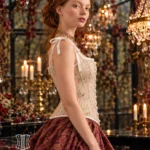 Bustier élégant beige à fleurs médiéval Guenièvre